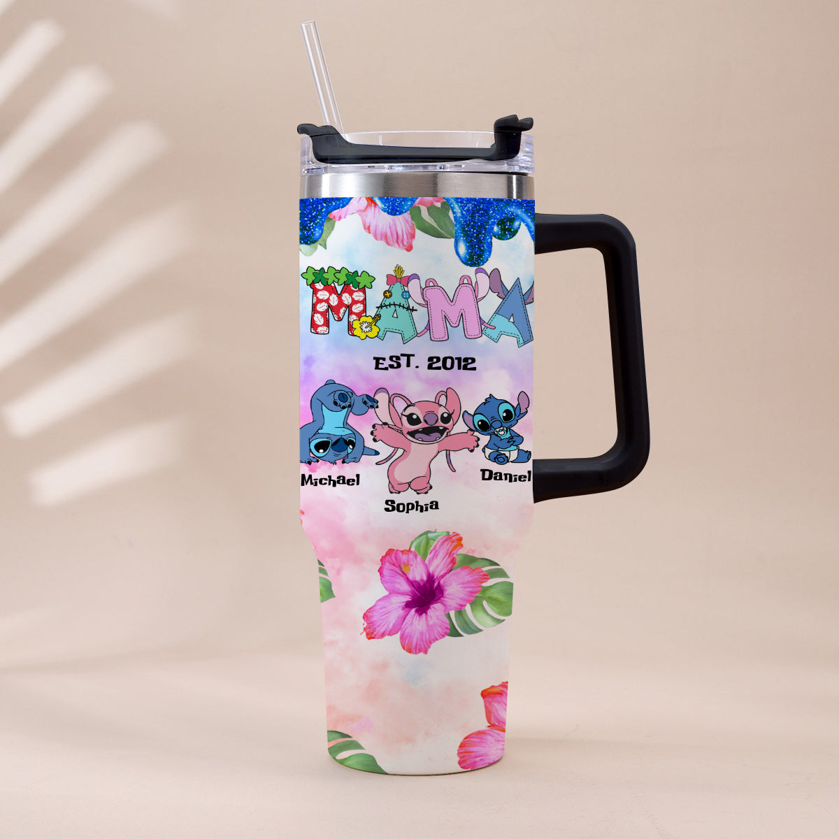 Personalized Ohana Tumbler with Handle Custom Name Gift for Mom