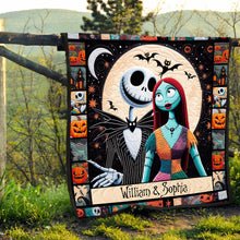 Load image into Gallery viewer, Personalized Halloween Quilt featuring Jack &amp; Sally Custom Names Gift for Couples

