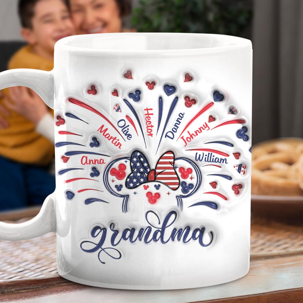 Personalized Firework Mouse Mug Custom Family Names Gift for Grandma