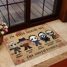 Load image into Gallery viewer, Personalized Scary Movies Doormat Custom Name Housewarming Gift
