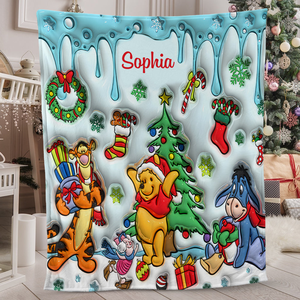 Personalized Holiday Blanket with Disney Characters Custom Name Gift for Kids