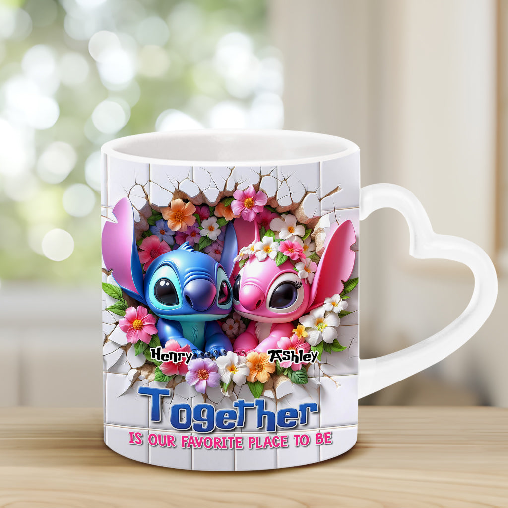 Personalized Heart Handle Mug Custom Names Couples Gift