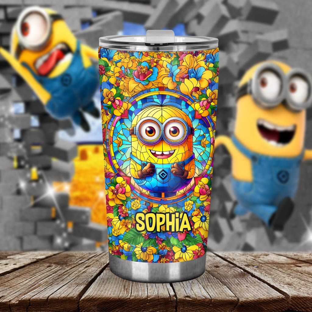 Personalized Happy Yellow Monster Tumbler Custom Name Gift for Kids