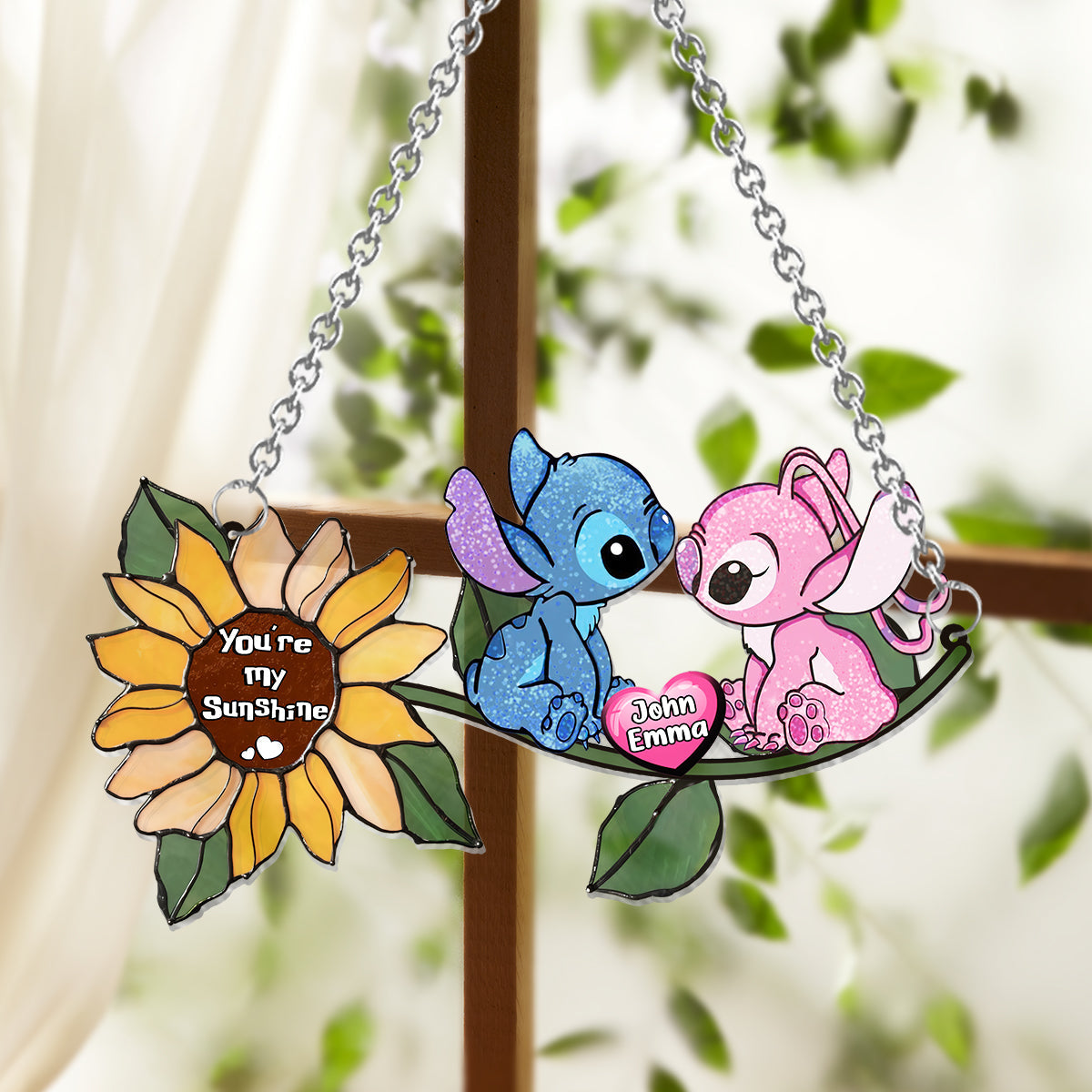 Personalized Sunflower Suncatcher Ornament Custom Names Gift for Anniversaries