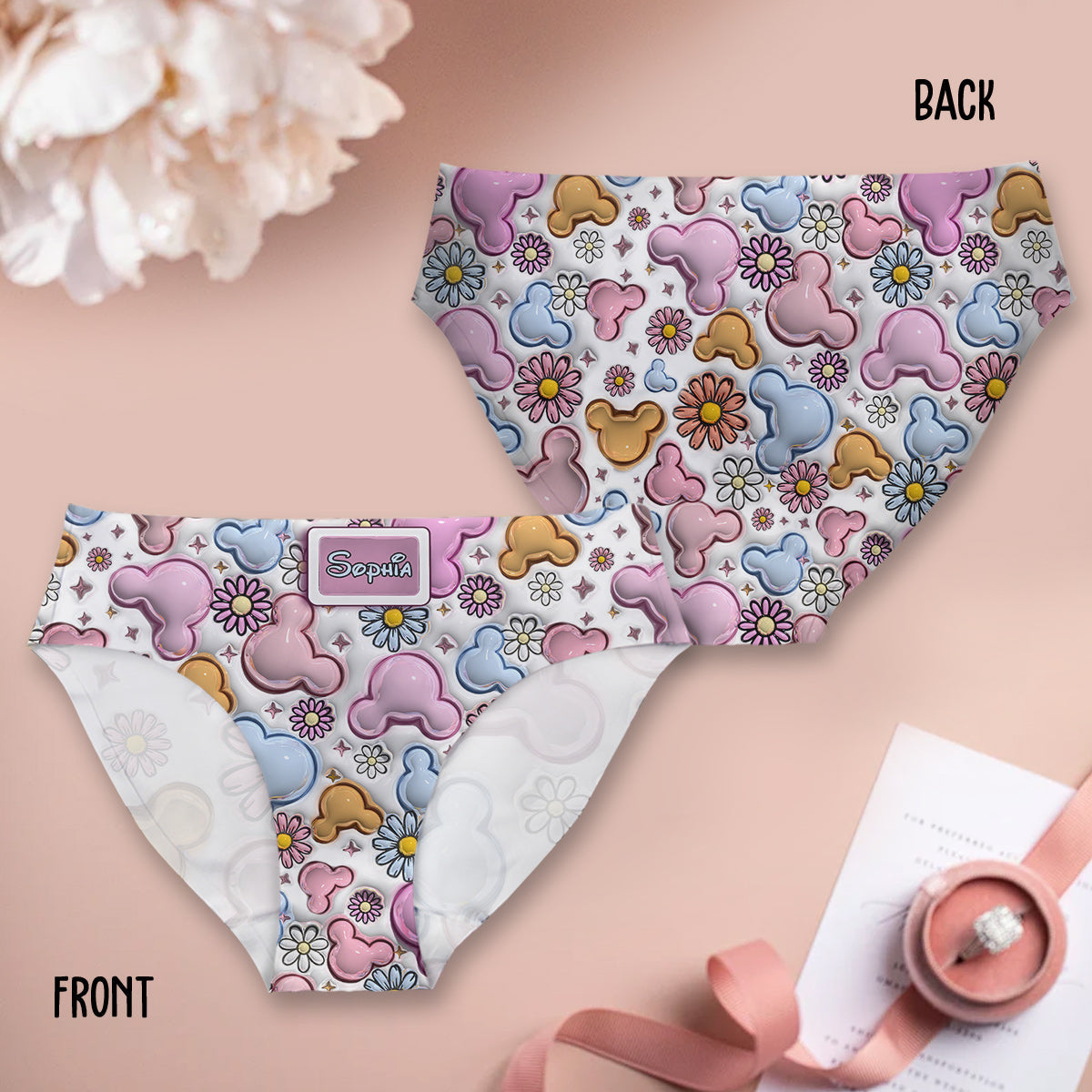 Personalized Cute Mouse Ears Floral Women's Briefs Unique Gift