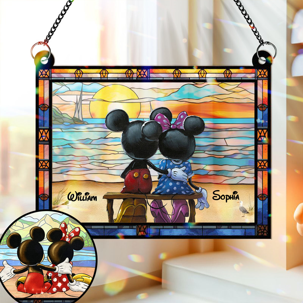 Personalized Mickey Mouse Window Hanging Suncatcher Ornament Gift for Couples