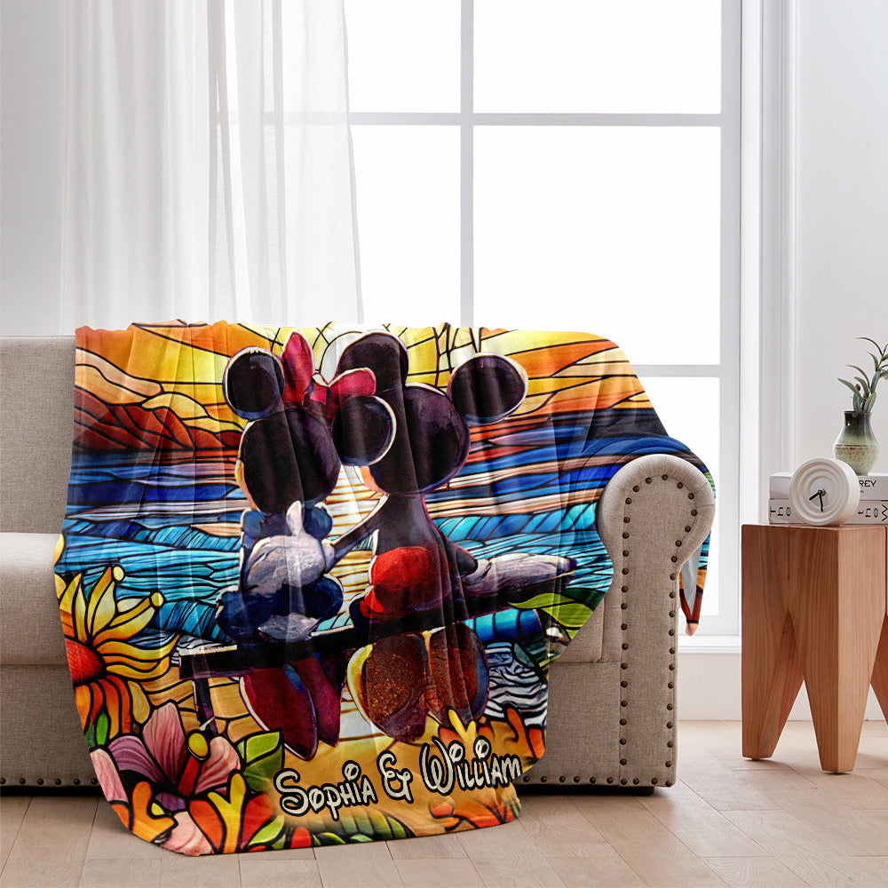 Personalized Romantic Sunset Mouse Blanket Custom Couple Gift