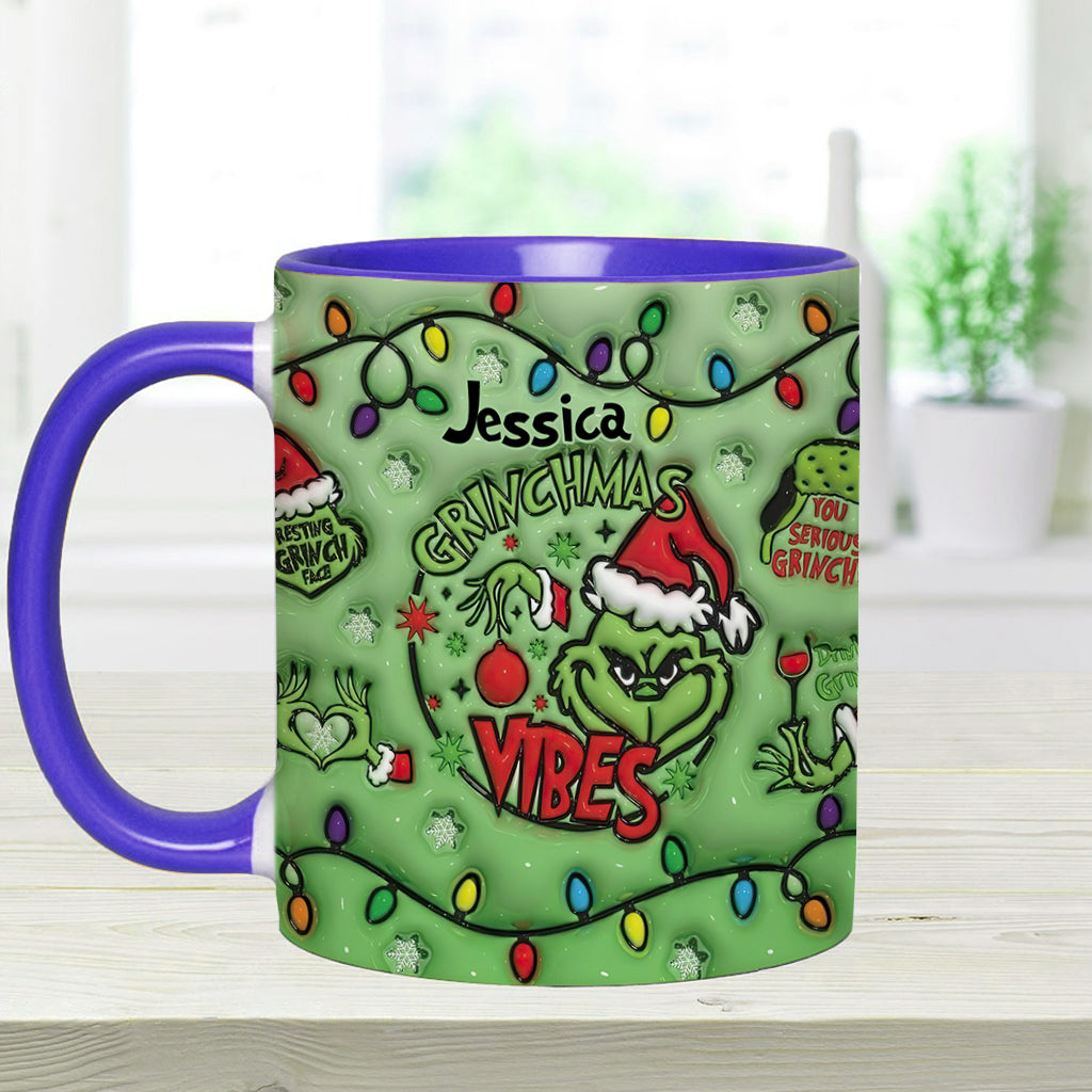 Personalized Grinchmas Vibes Accent Mug Custom Name Gift