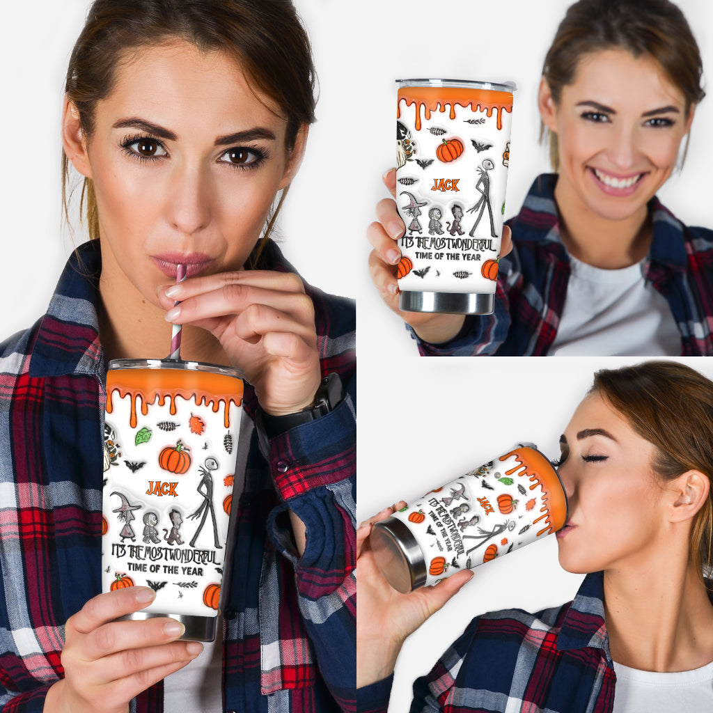 Personalized Halloween Tumbler with Autumn Skeleton Design for Unique Gifts