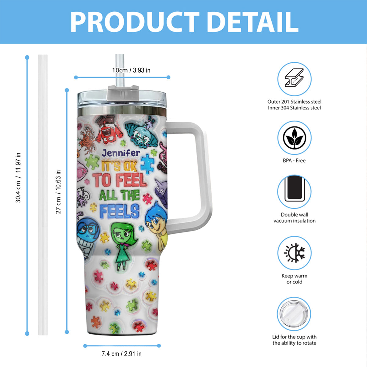 Personalized Autism Awareness Tumbler with Handle for Kids