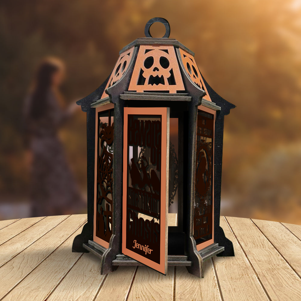 Personalized Laser Cut Wooden Lantern Gift for Halloween