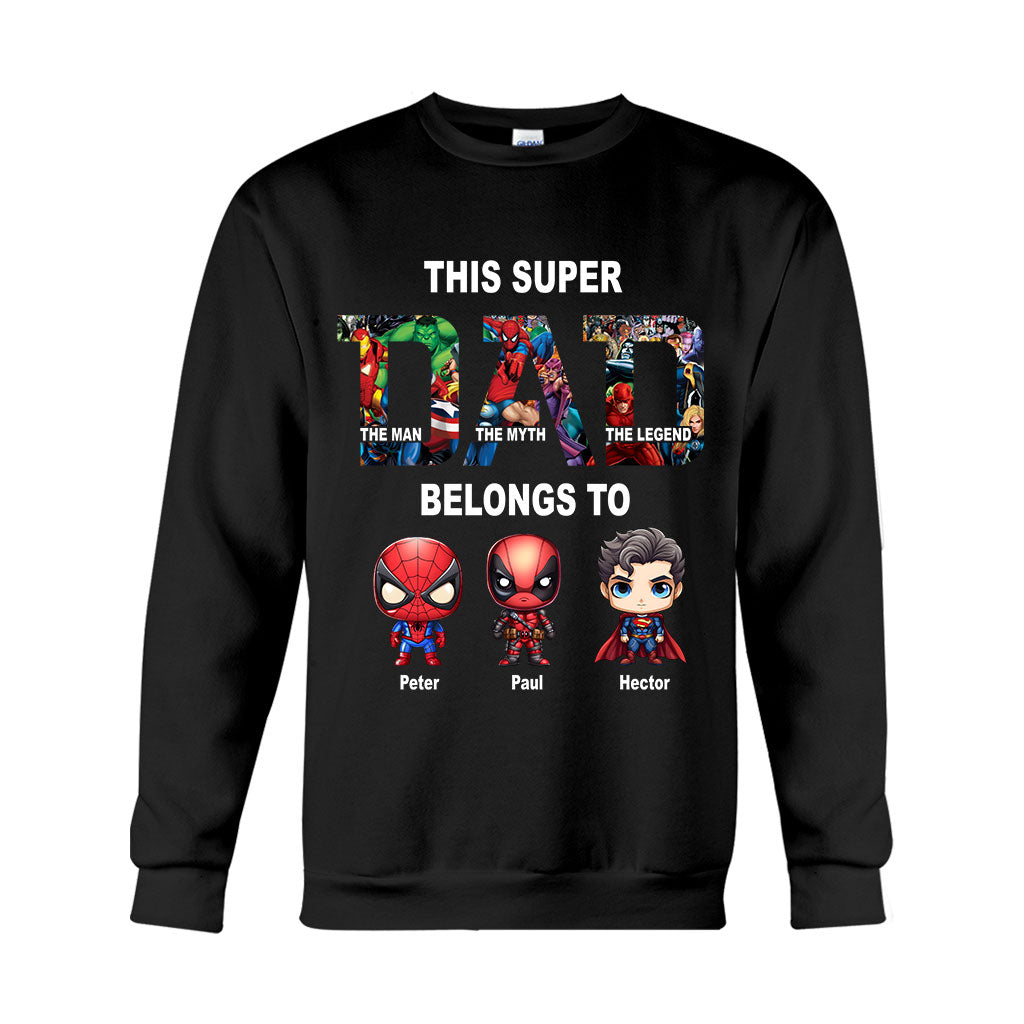 Personalized Super Dad T-shirt Custom Names Gift for Father's Day