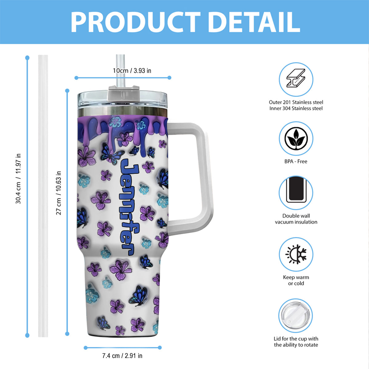 Personalized Ohana Tumbler with Handle Custom Name Gift Idea