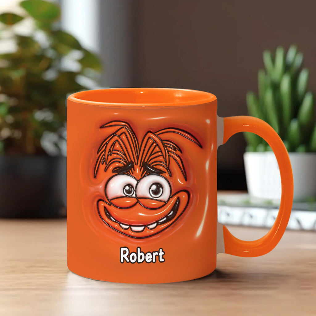 Personalized Two-Tone Accent Mug with Emotive Character - Custom Name Gift