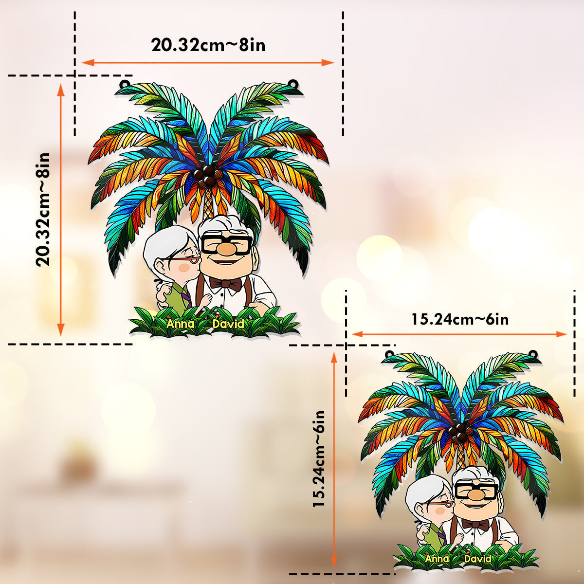 Personalized Palm Tree Suncatcher Ornament for Couples & Animal Lovers