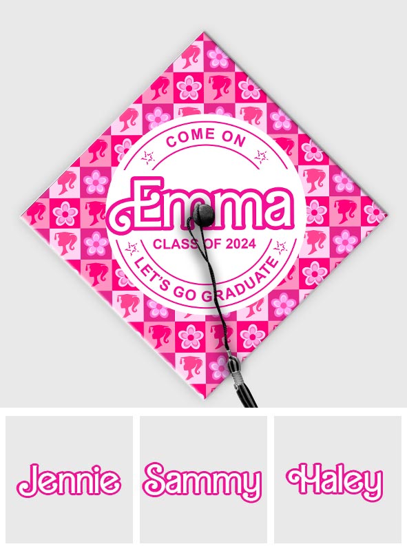 Personalized Graduation Cap Topper Pink Doll Theme Gift for Daughter