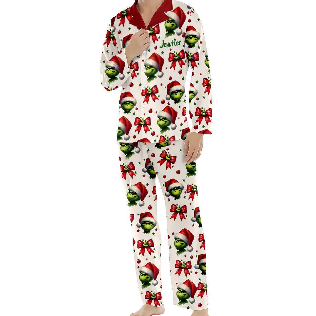 Personalized Grinchmas Button Down Pajamas for Christmas