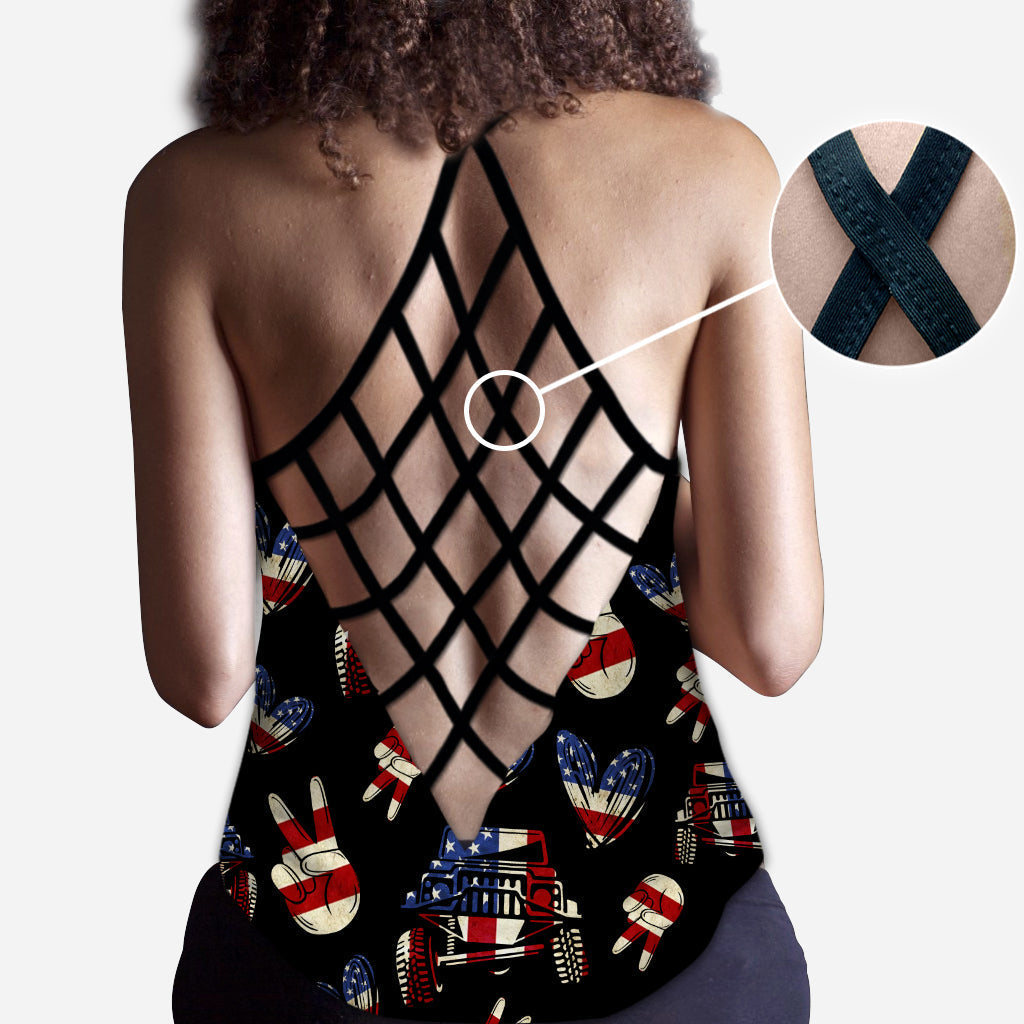 Personalized Cross Tank Top USA Flag Design Custom Name Gift