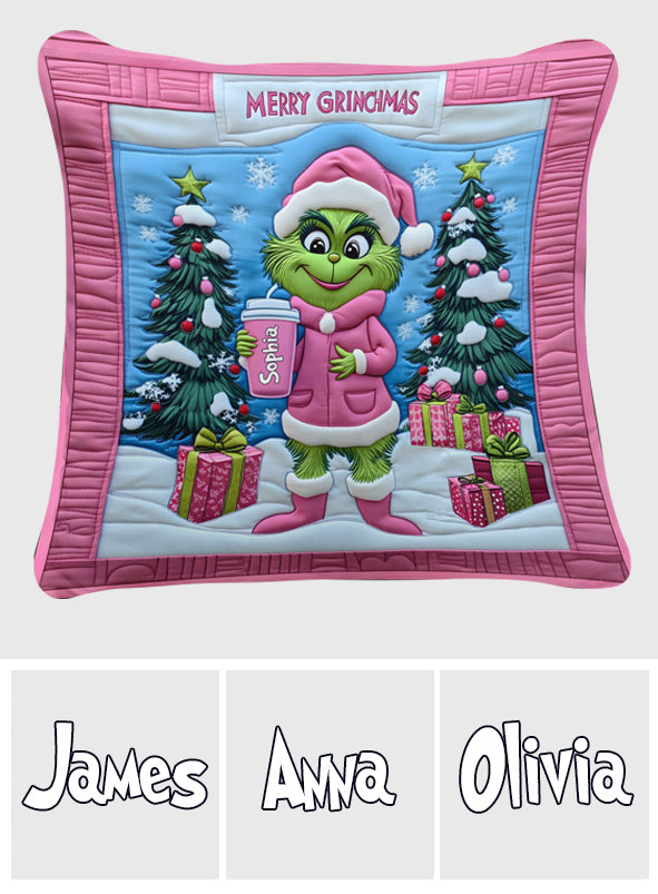 Personalized Grinch Christmas Throw Pillow Custom Name Gift