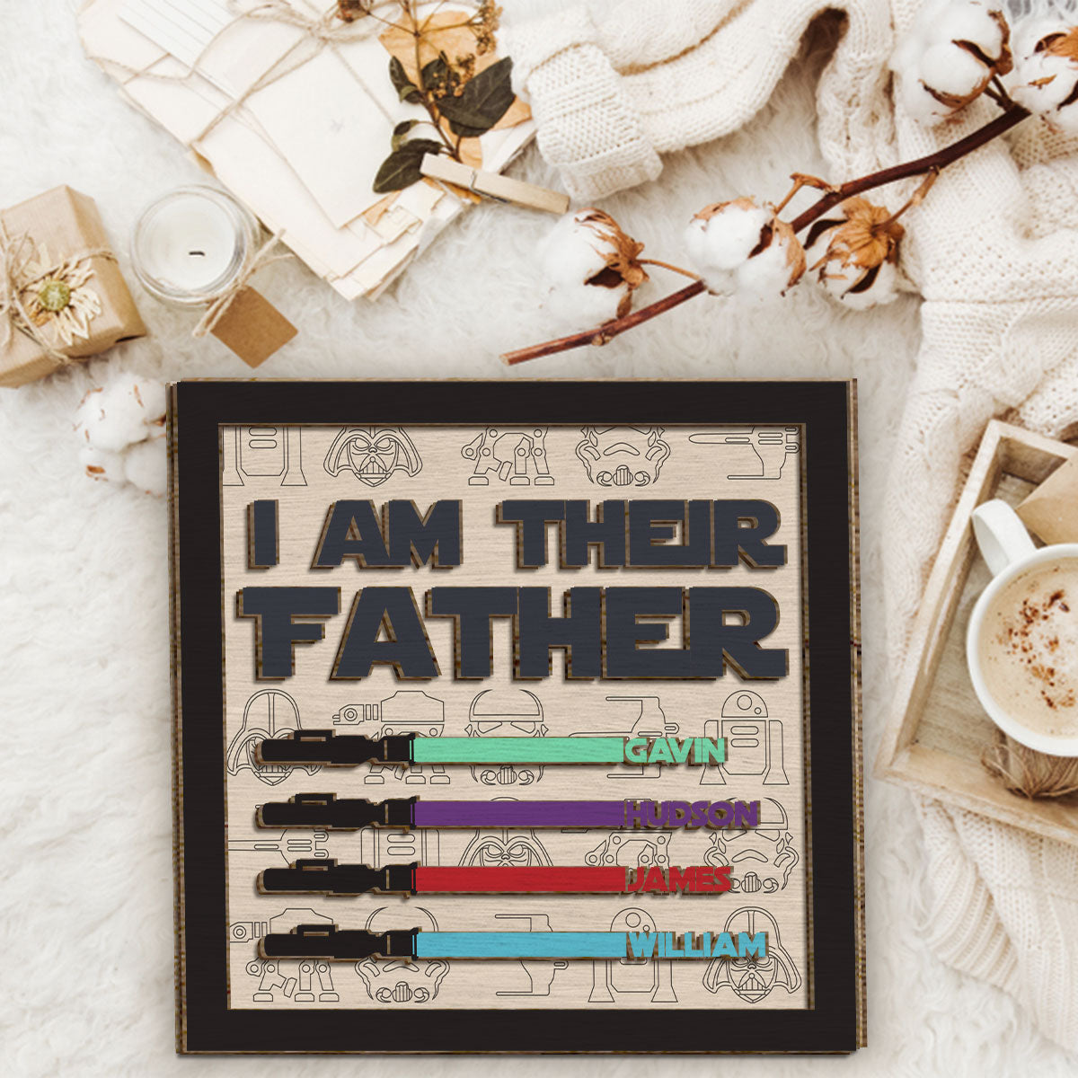 Personalized 2 Layered Wood Plaque I Am Their Father Gift for Dad