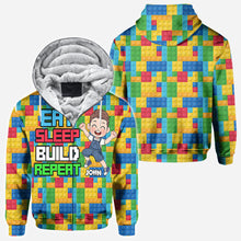 Load image into Gallery viewer, Personalized Fun Kids All Over Shirt with Name – Eat Sleep Build Repeat
