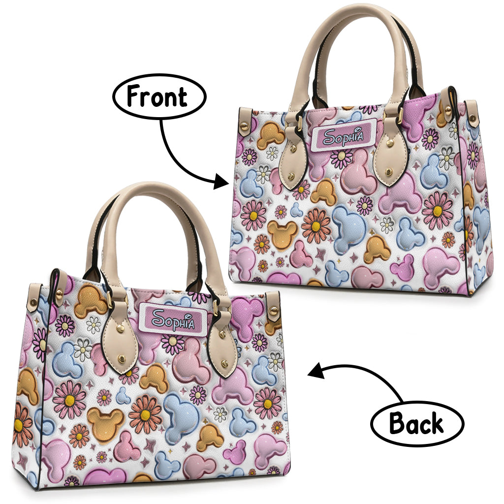 Personalized Leather Handbag with Disney Design for Her