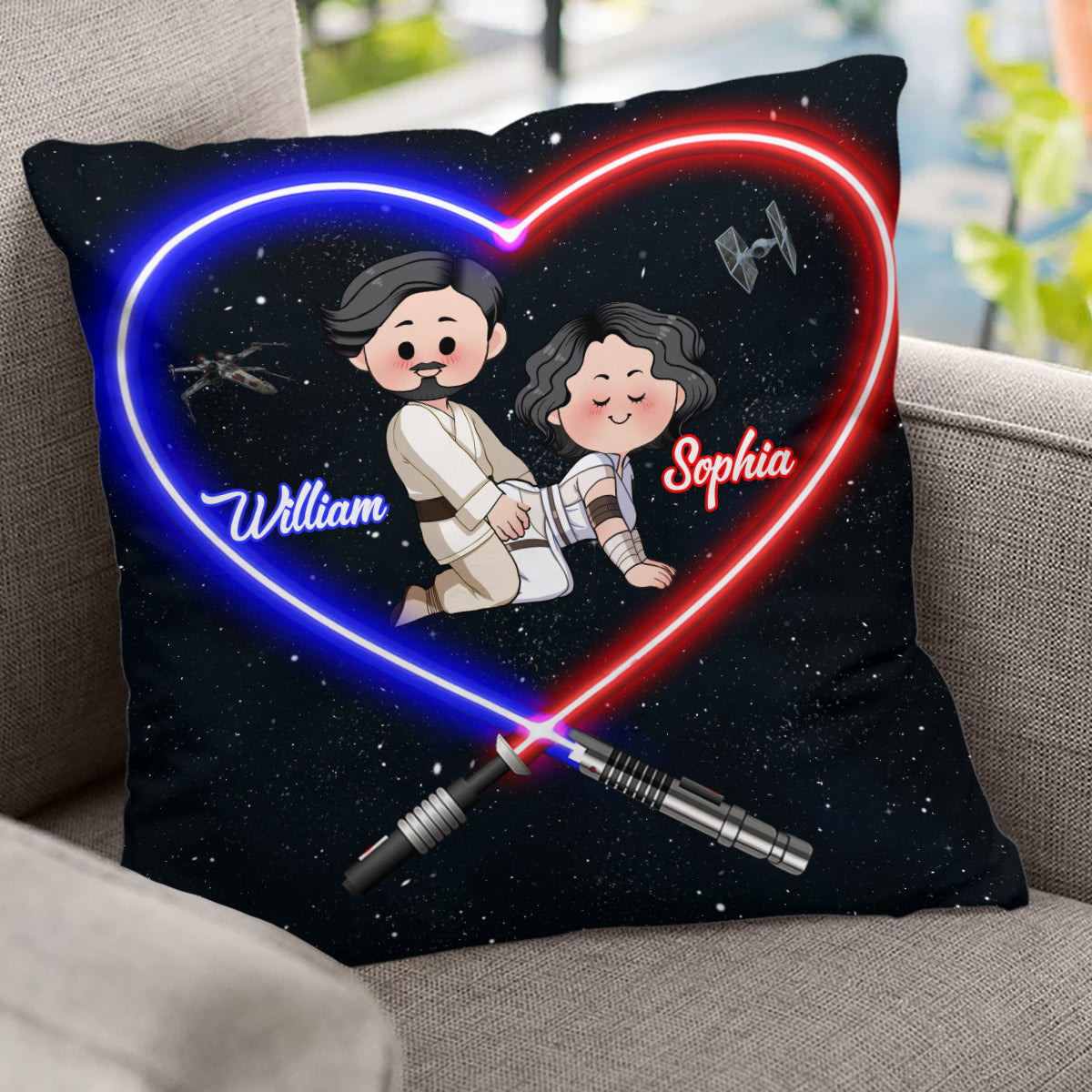 Personalized Star Wars Throw Pillow Custom Names Gift for Couples