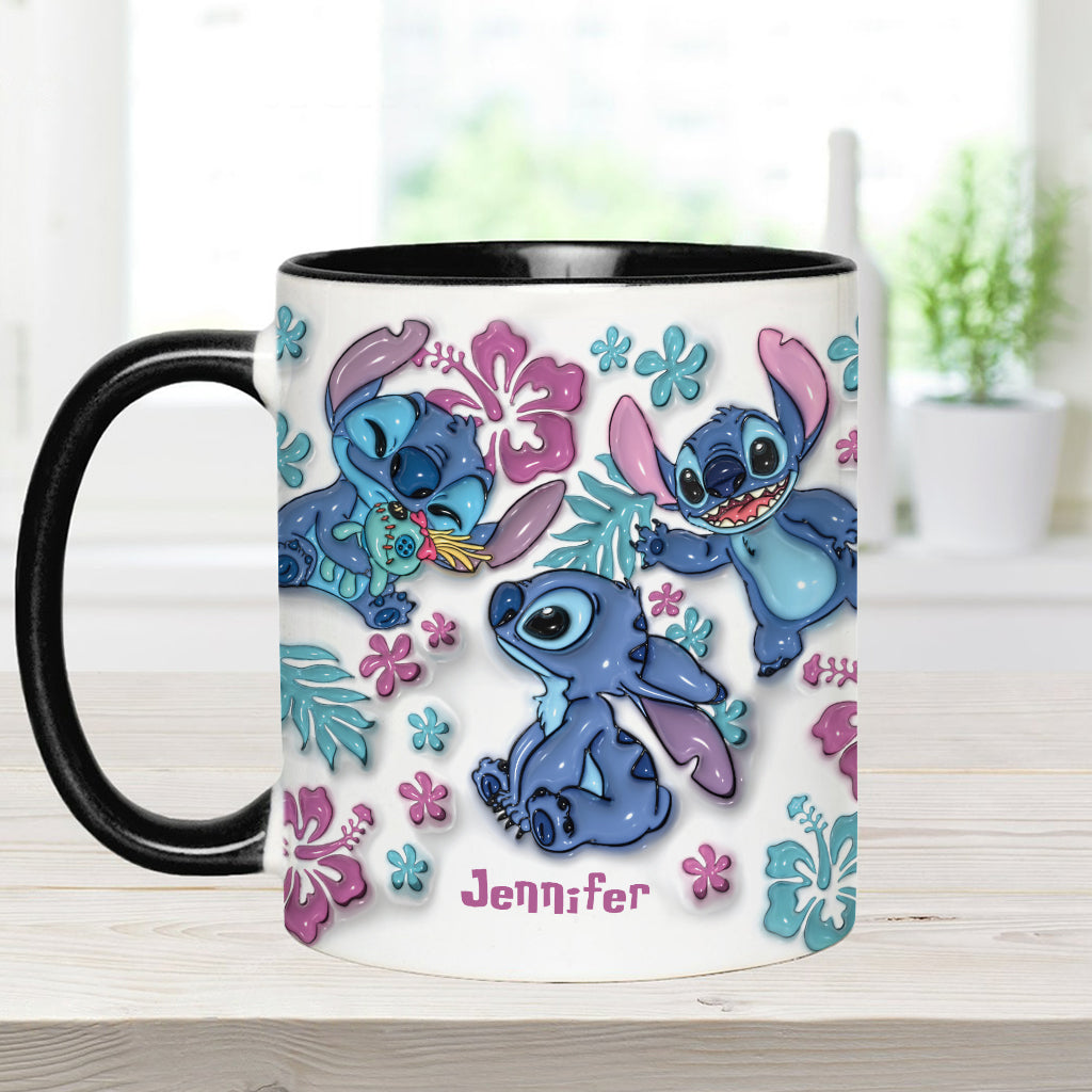 Personalized Accent Mug with Blue Rim Cute Character Design Gift for Mom