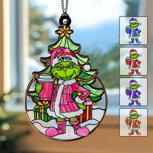 Load image into Gallery viewer, Personalized Grinchy Green Santa Suncatcher Ornament Gift
