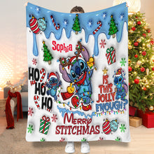 Load image into Gallery viewer, Personalized Merry Stichmas Ohana Blanket Custom Name Gift
