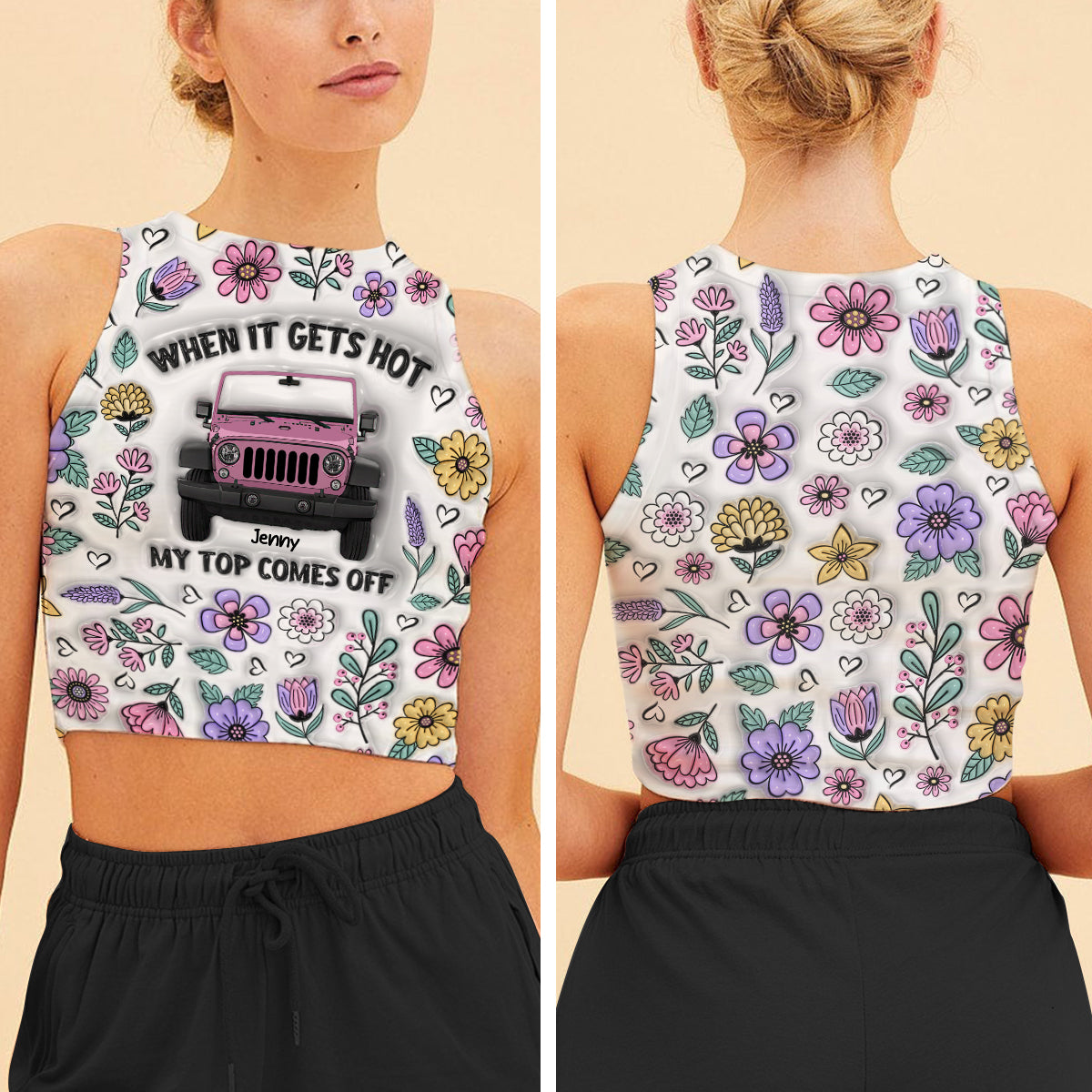 Personalized Floral Print Crop Tank Top Custom Name Gift