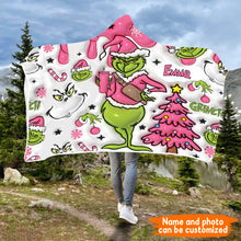 Load image into Gallery viewer, Personalized Grinch Christmas Hooded Blanket Gift for Kids
