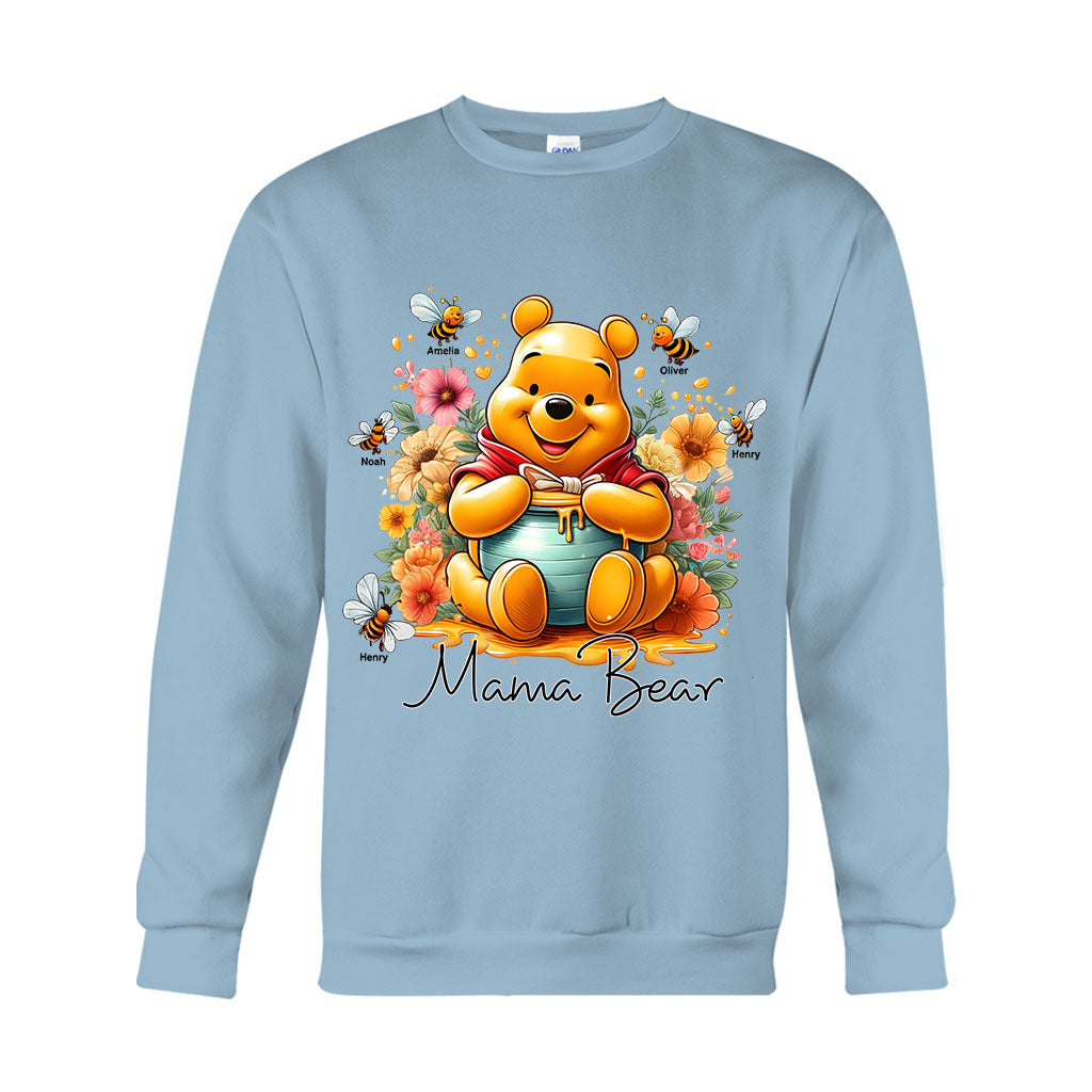 Personalized Mama Bear T-Shirt & Hoodie with Floral Design for Mom
