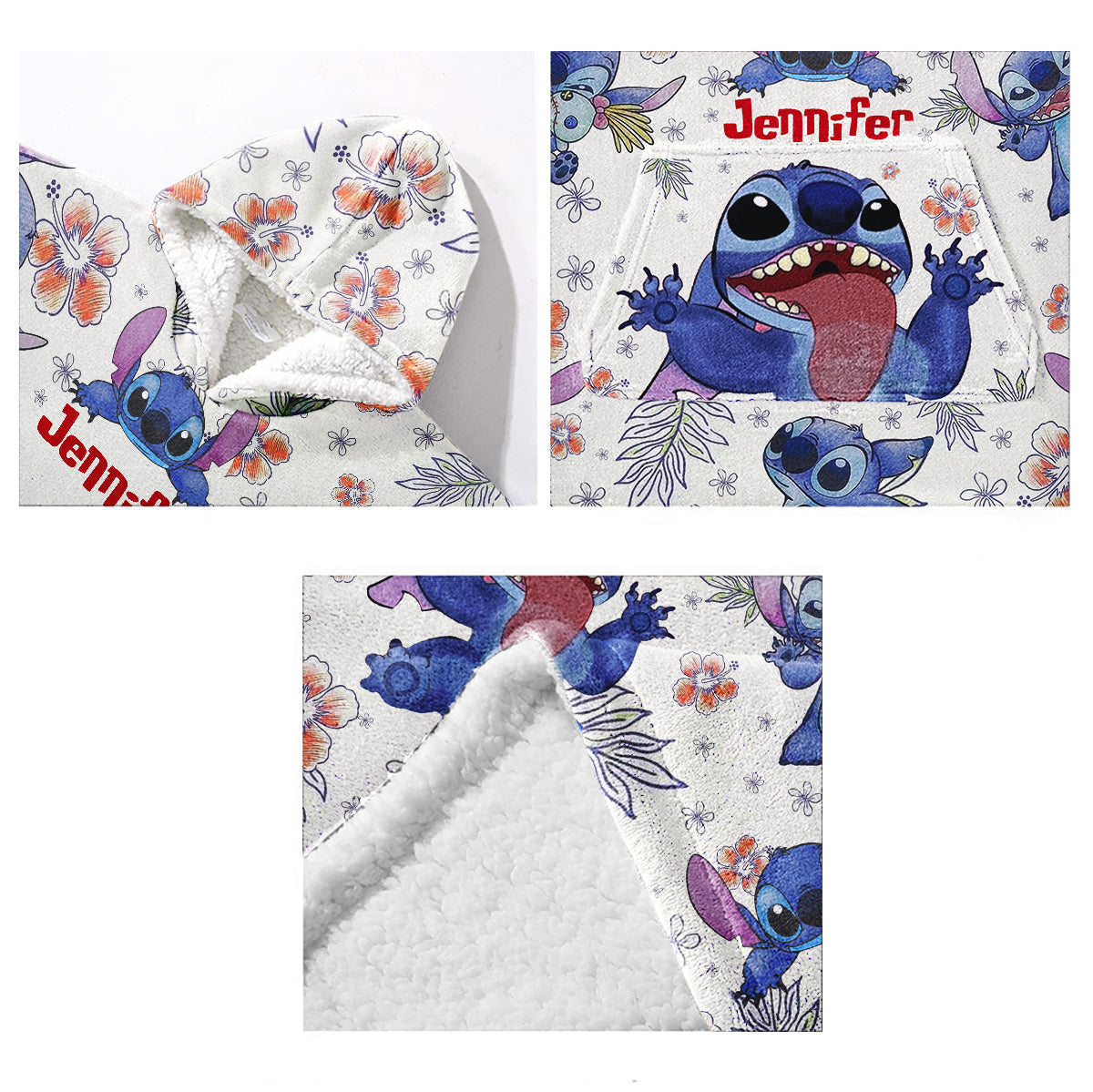 Personalized Stitch Blanket Hoodie Gift for Kids & Teens