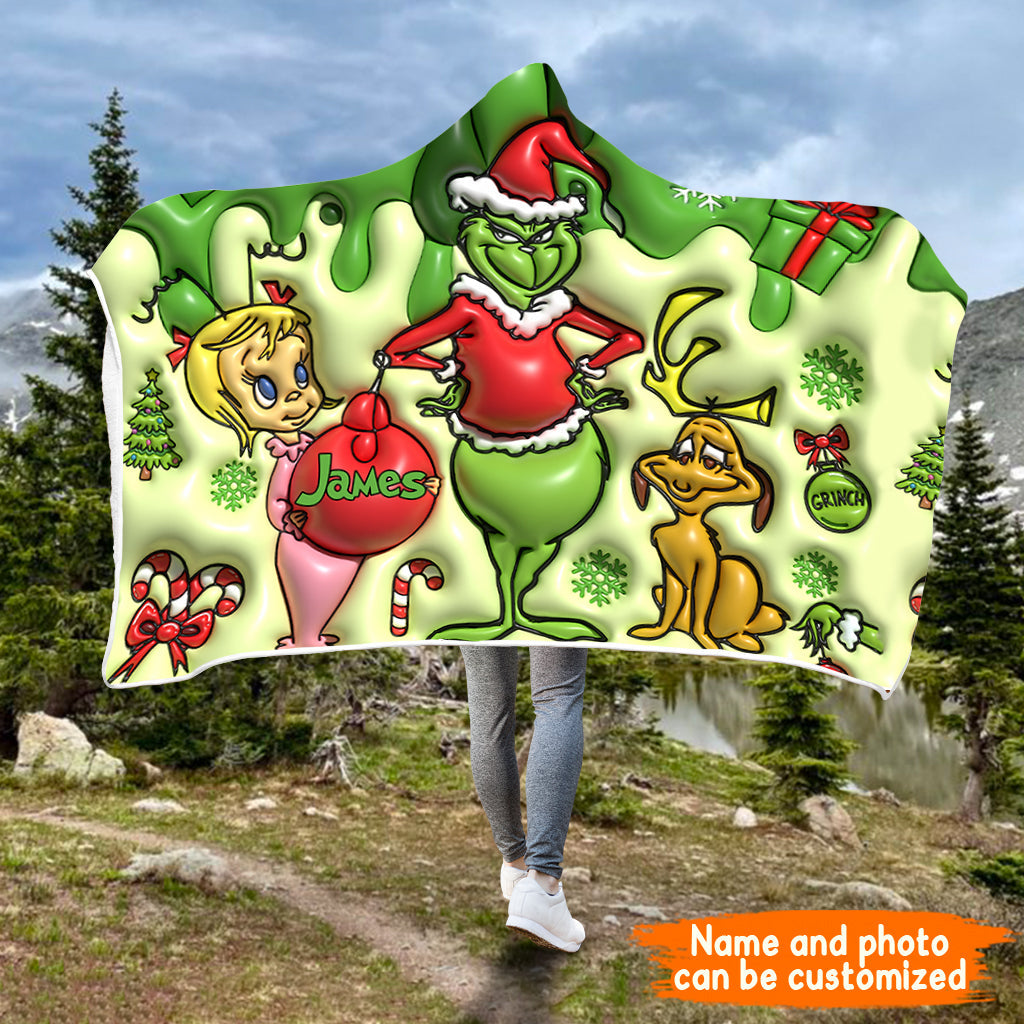 Personalized Grinch Hooded Blanket Unique Christmas Gift