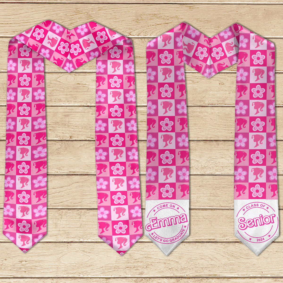 Personalized Pink Graduation Stole Custom Name for Seniors