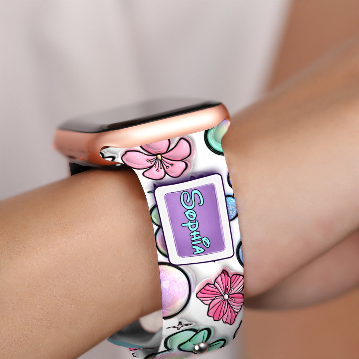 Personalized Puffy Mouse Ears Apple Watch Band Custom Name Gift for Kids