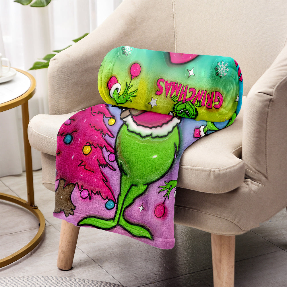 Personalized Grinch Christmas Blanket Custom Name Gift