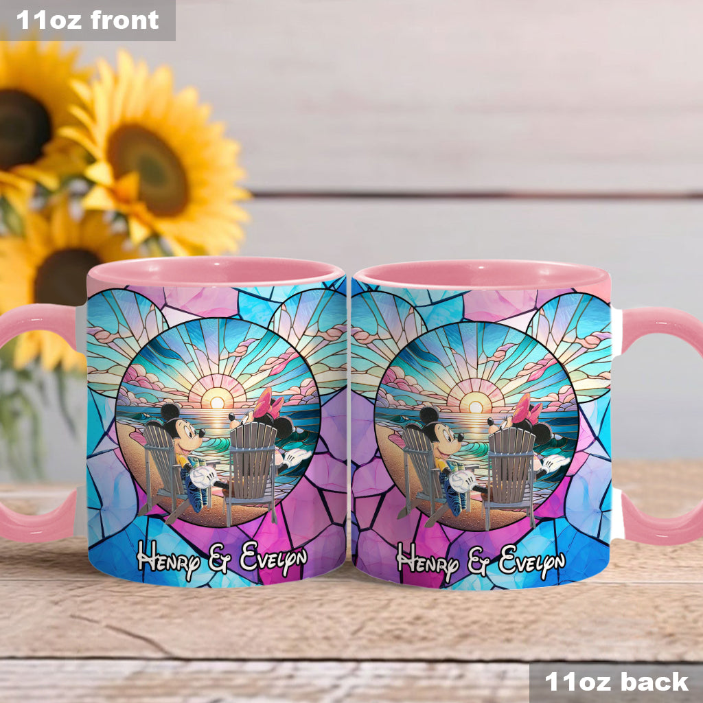 Personalized Ceramic Accent Mug with Sunset Design for Couples