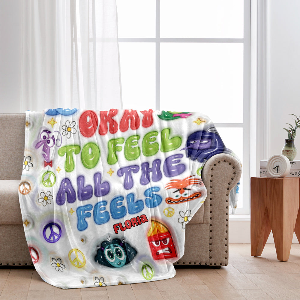 Personalized Flannel Blanket 'It's Okay To Feel All The Feels' Gift for Birthday Graduation