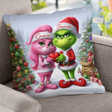 Load image into Gallery viewer, Personalized Grinchmas Throw Pillow Custom Names Gift for Christmas
