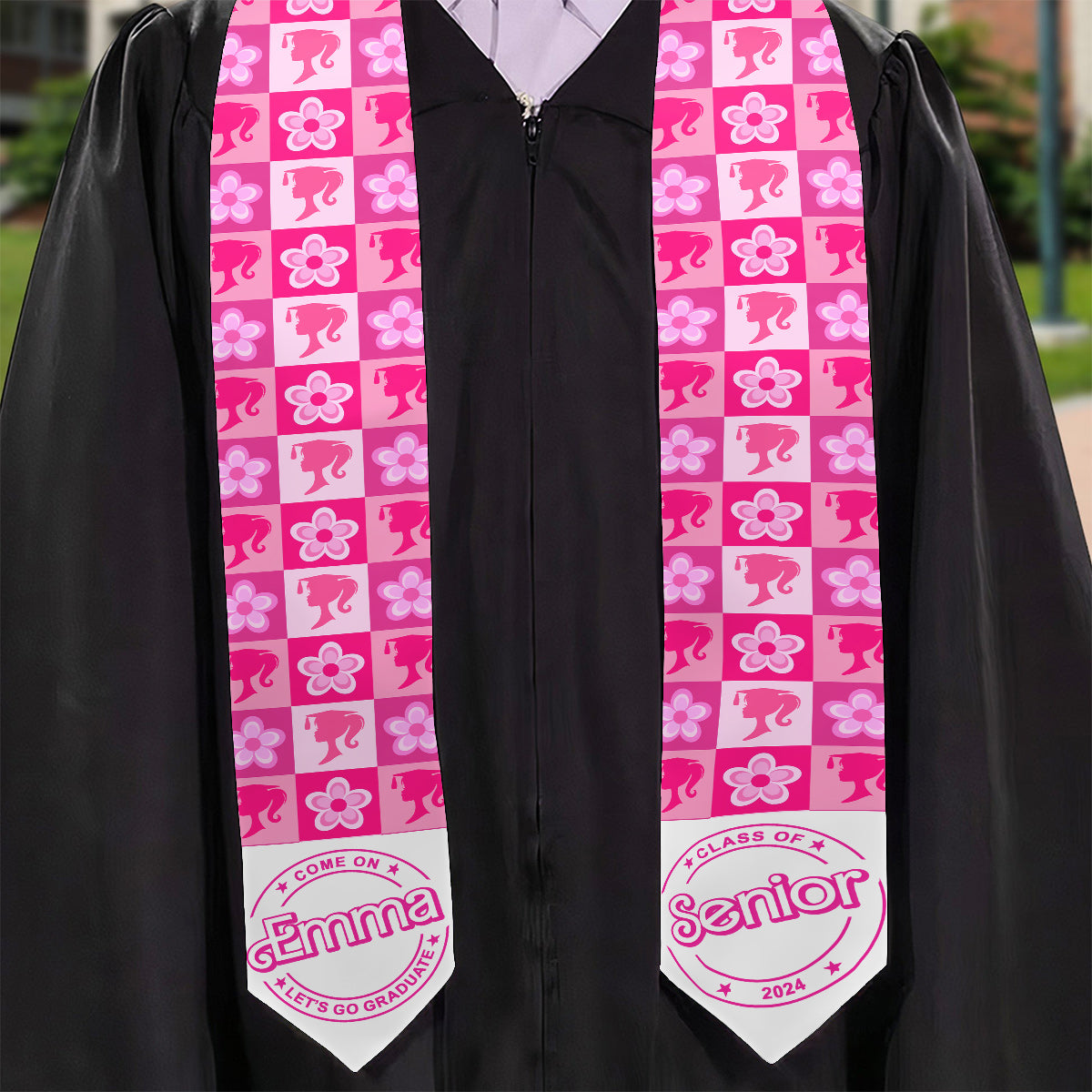 Personalized Pink Graduation Stole Custom Name for Seniors