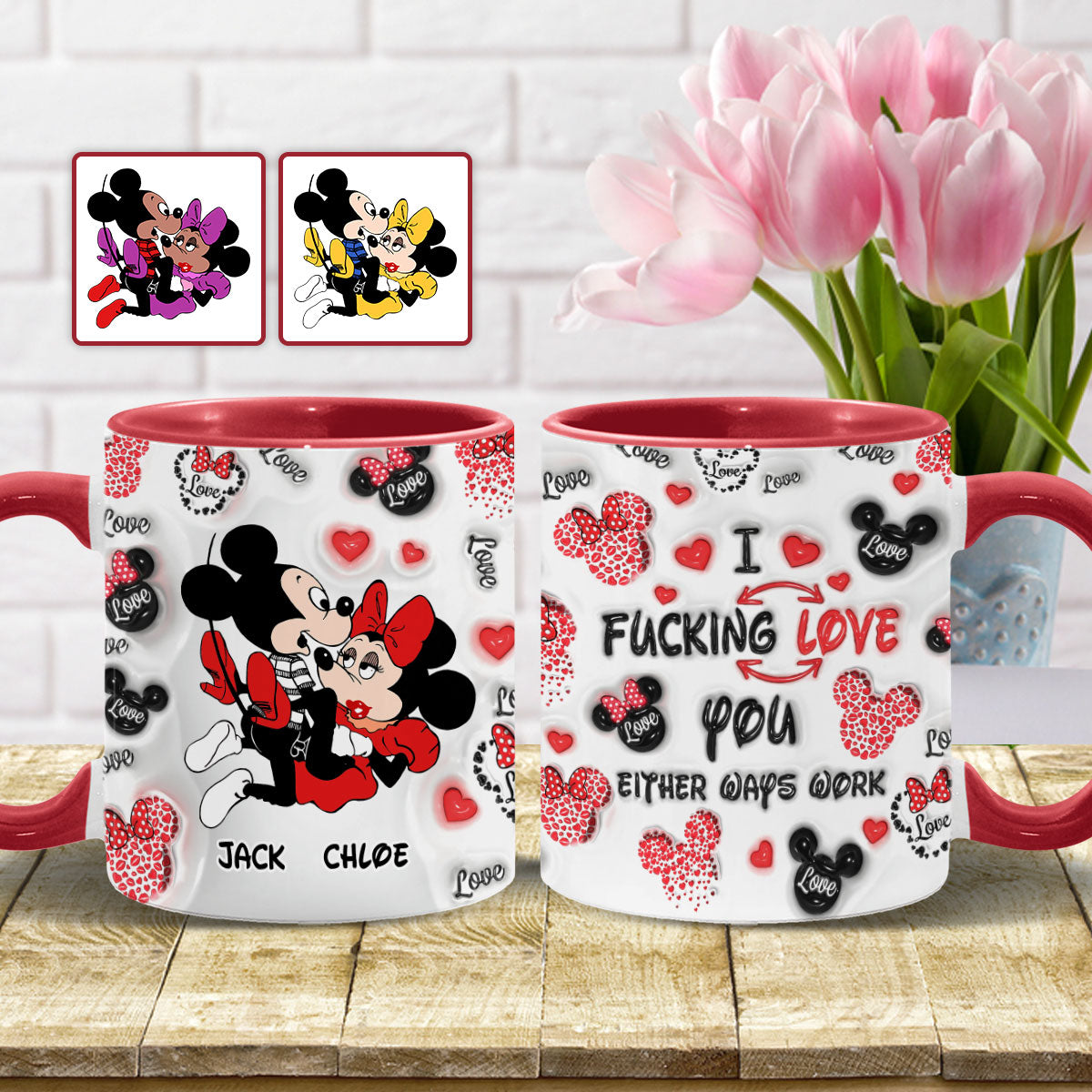 Personalized I Love You Mouse Accent Mug with Custom Names Gift