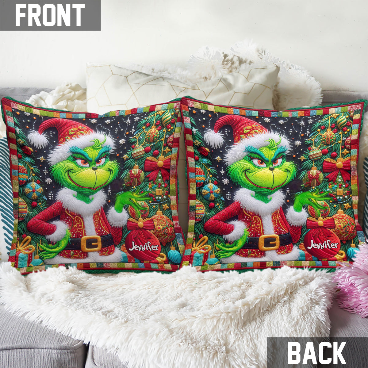 Personalized Grinchmas Throw Pillow Christmas Gift for Kids