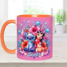 Load image into Gallery viewer, Personalized Pink Accent Mug with Ohana Bubble Flowers Design
