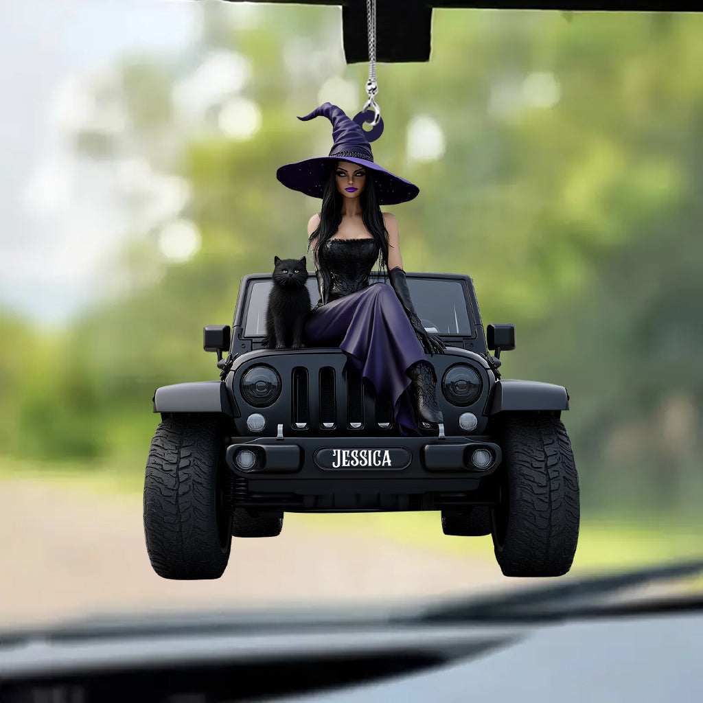 Personalized Witch Car Ornament Custom Name Gift for Halloween