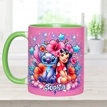 Load image into Gallery viewer, Personalized Pink Accent Mug with Ohana Bubble Flowers Design
