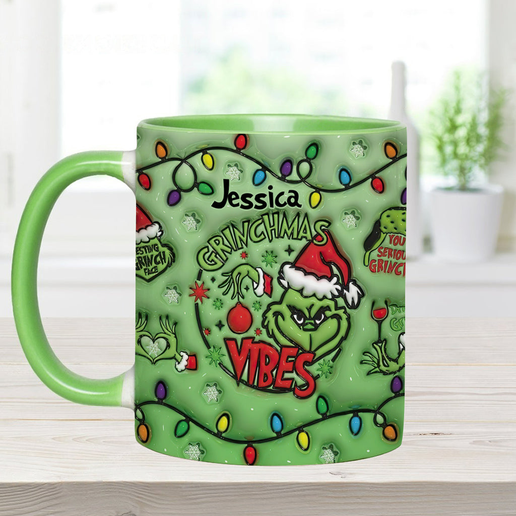 Personalized Grinchmas Vibes Accent Mug Custom Name Gift