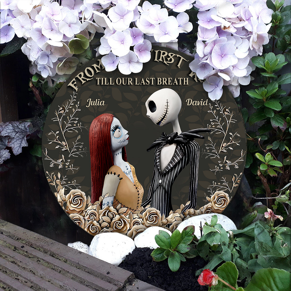 Personalized Round Slate Stone First Kiss Gift for Couples