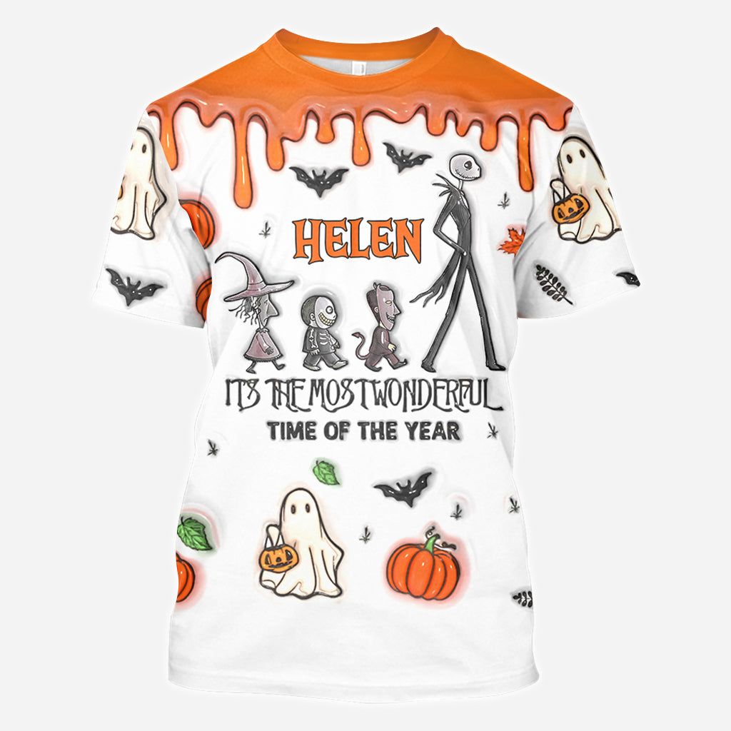 Personalized Autumn Skeleton All Over Shirt Custom Name Halloween Gift